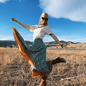 Darn Good Yarn The Original Sari Wrap Skirt in cool tones, flowing maxi clothing with vibrant sari fabric details.