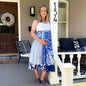 Darn Good Yarn The Original Sari Wrap Skirt in cool tones, flowing maxi style with vibrant sari fabric design.