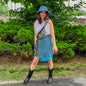 Darn Good Yarn The Original Sari Wrap Skirt in cool tones, flowing maxi skirt made from vibrant sari fabric, stylish and comfortable.