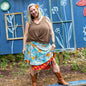 Darn Good Yarn The Original Sari Wrap Skirt in cool tones, flowing maxi style, made from colorful sari fabric, casual and boho chic.