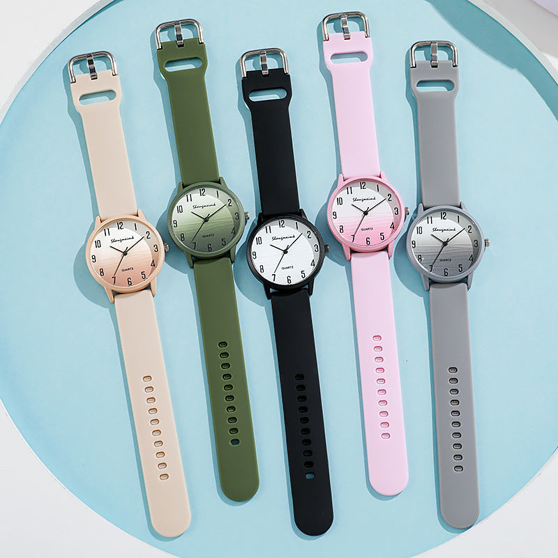 Casual simple jelly color women's watch with a sleek, colorful design and clear round dial