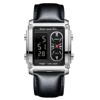 Men's creative steel belt electronic watch with double inserts, multifunctional display, and waterproof design