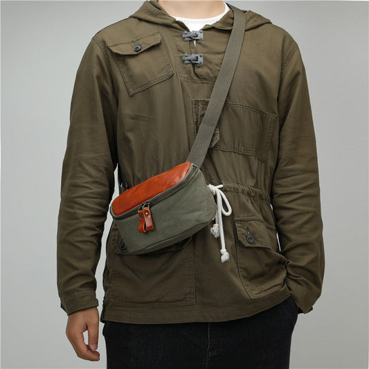 Minimalist vintage pure cotton canvas crossbody bag with artistic street-style design