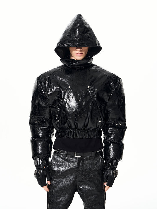 Mens Thickened Hooded Jacket With A Deconstructed Design And Zipper Details