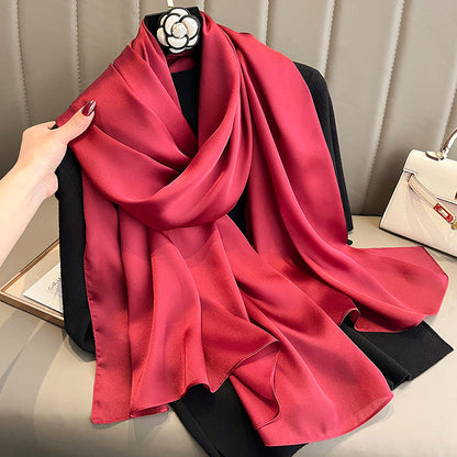 Korean-style solid-color silk beach scarf for women, lightweight summer sun protection scarf