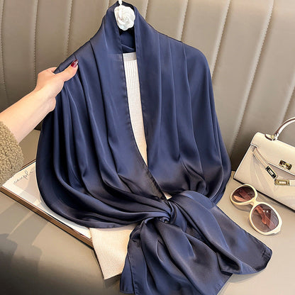 Korean-style solid-color women's silk beach scarf for summer sun protection
