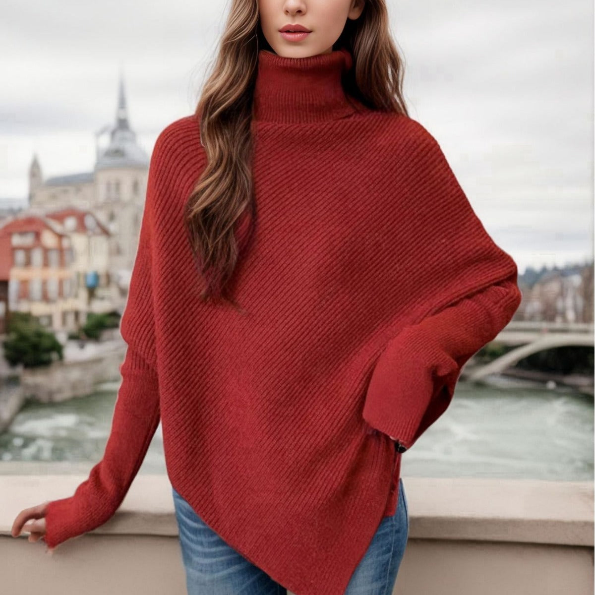 Women's irregular outerwear turtleneck sweater by My Store, textured knit design in a relaxed fit