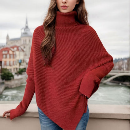 Women's irregular outerwear turtleneck sweater by My Store, textured knit design in a relaxed fit