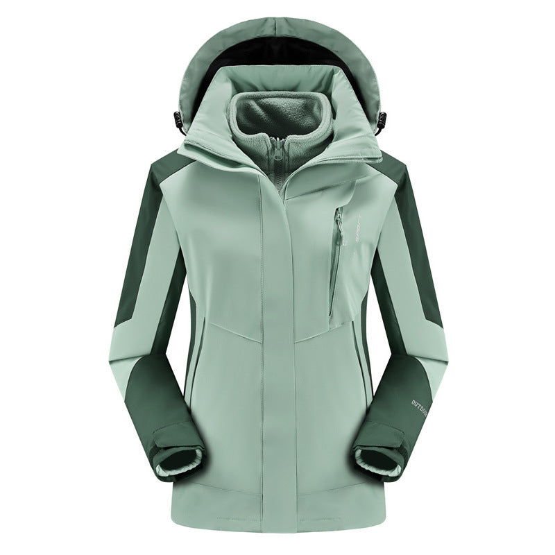Outdoor plus-size two-piece windproof 3-in-1 jacket set in layered design