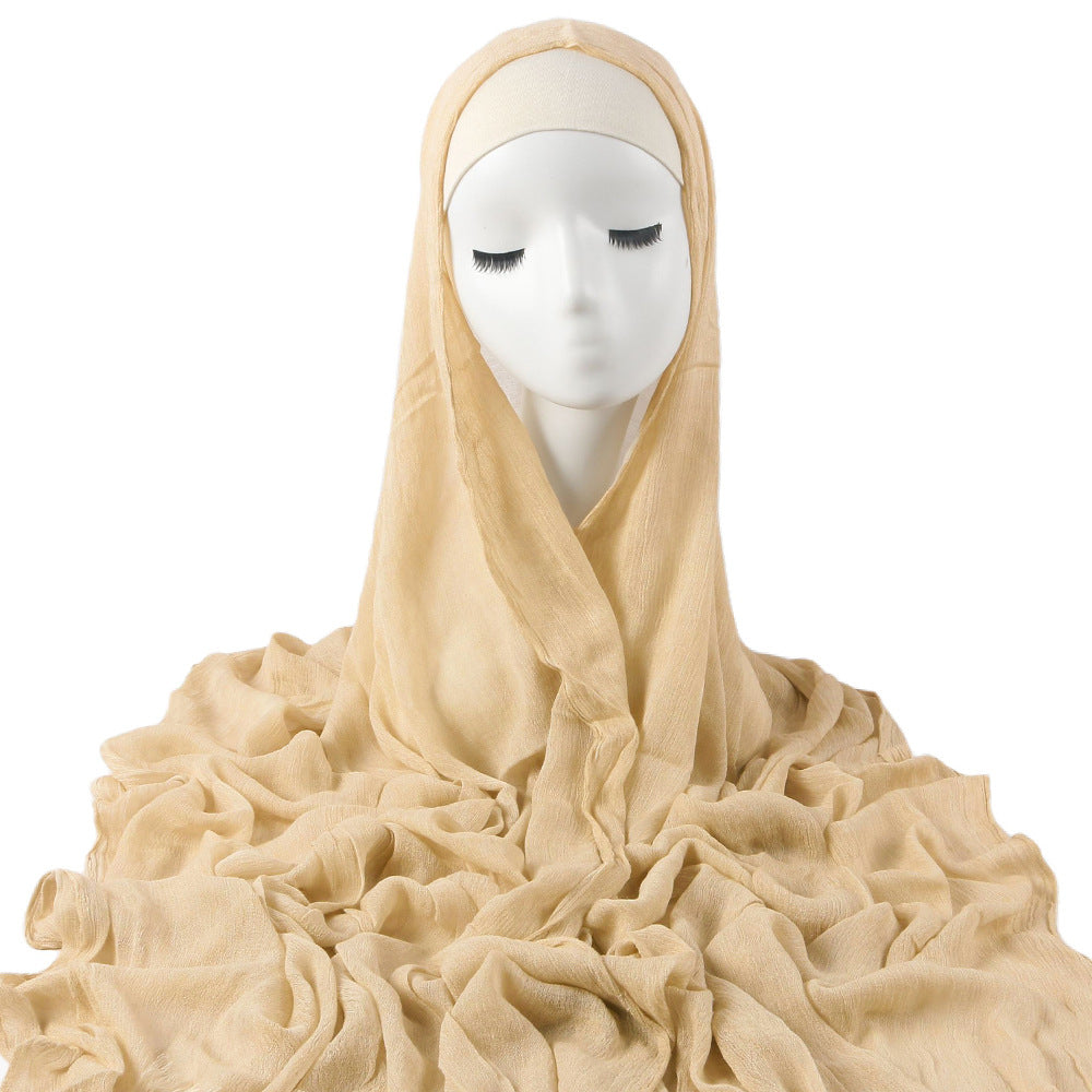 Women’s solid-color pleated faux hijab in a draped style