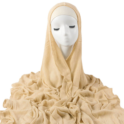 Women’s solid-color pleated faux hijab in a draped style