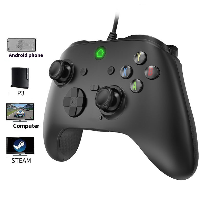 Six-in-one wired game console handle with macro-defined programming controls