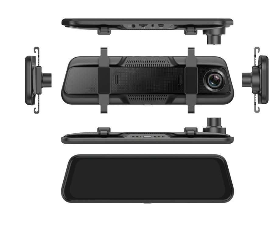 Front and rear dual recording rear view mirror dash cam with integrated display and vehicle camera view