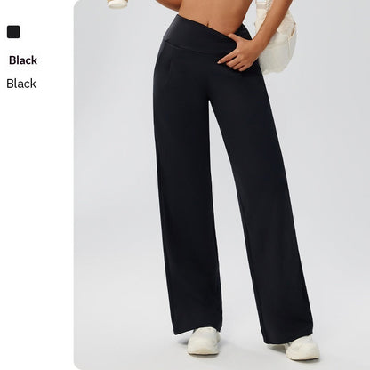 Tummy-control high-waist bare-feel straight-leg yoga pants in black fabric