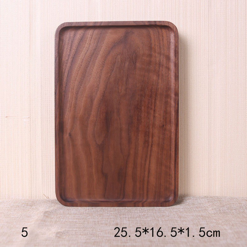 Japanese style black walnut wooden rectangular dinner plate with smooth dark grain and raised edges