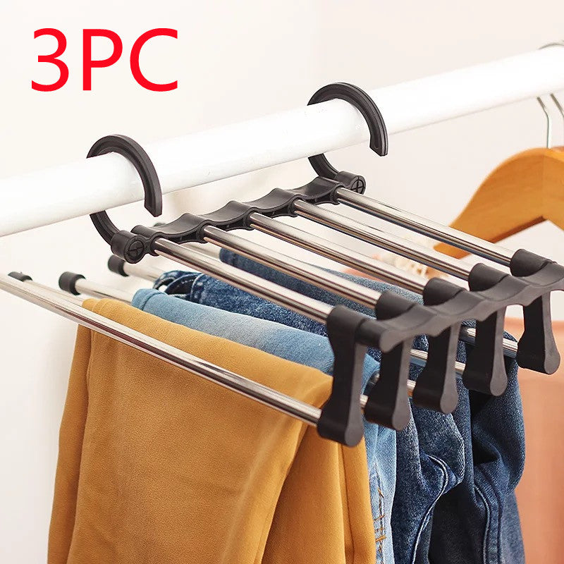 Telescopic folding multifunctional pants rack and pants hanger for household storage