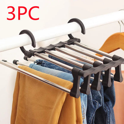Telescopic folding multifunctional pants rack and pants hanger for household storage