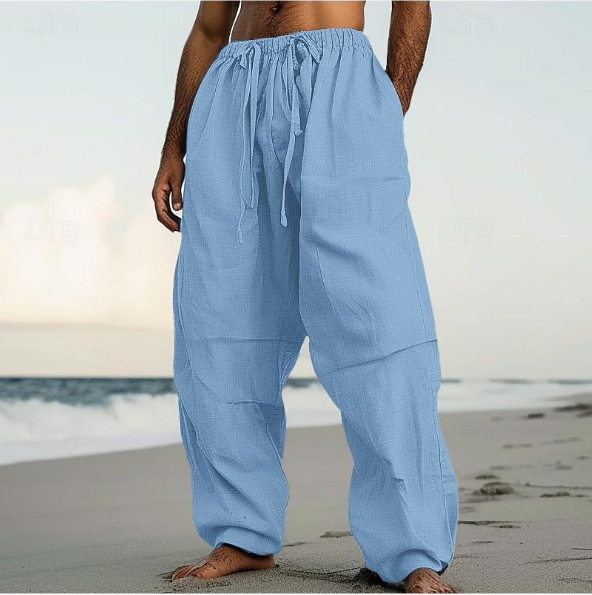 Beach straight-leg pants in plain color, comfortable daily street style by My Store