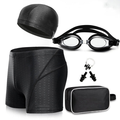 Men's swimming trunks and goggles set by My Store, displayed together
