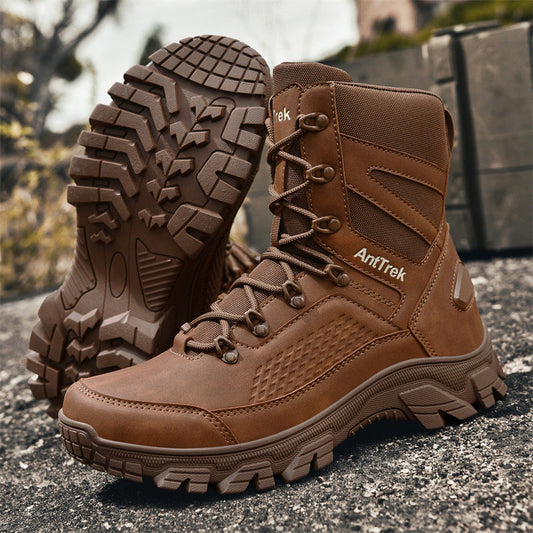 Large-size men's outdoor hiking boots, durable casual sports design in black and gray with rugged soles