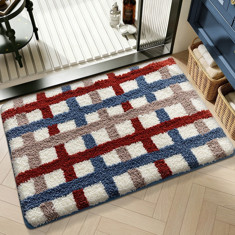 Water-absorbent non-slip geometric lattice floor mat with textured patterned surface