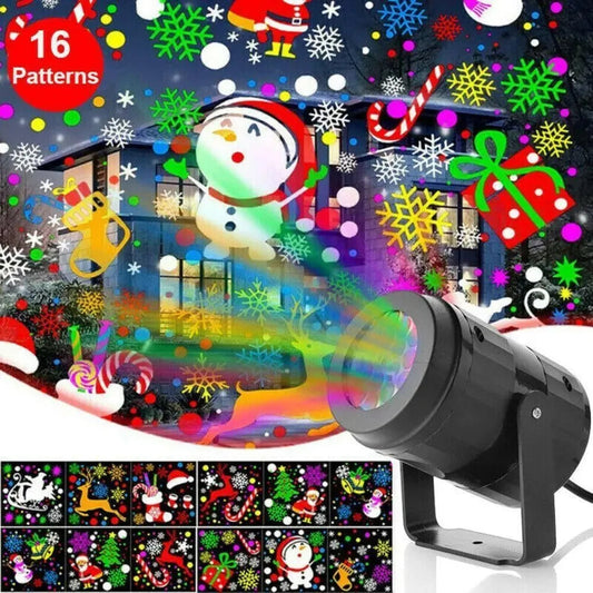 Rotating Christmas snowflake projector light with LED holiday patterns for outdoor garden decor