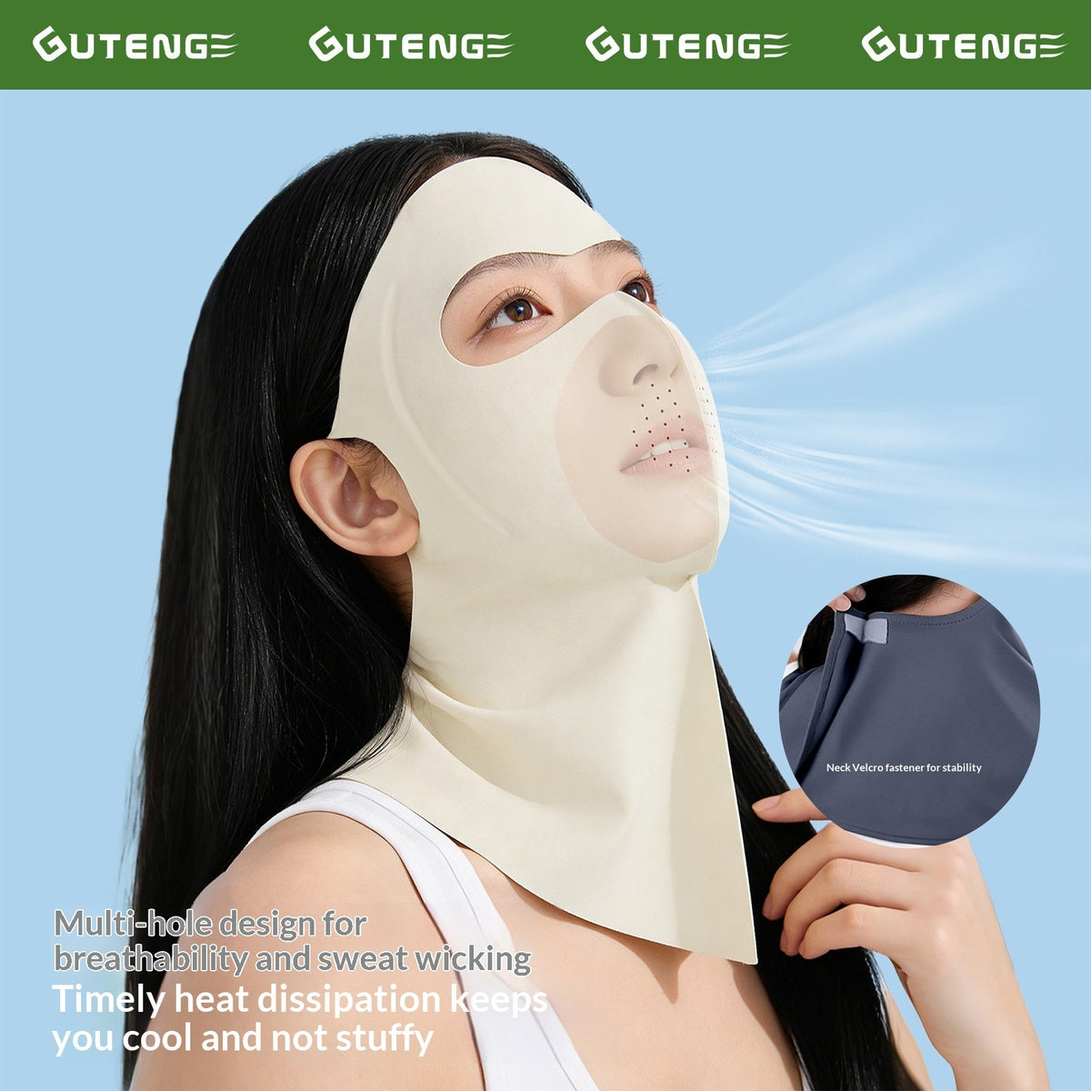 Summer ice silk sun-protective face mask for women, lightweight breathable fabric covering face and neck