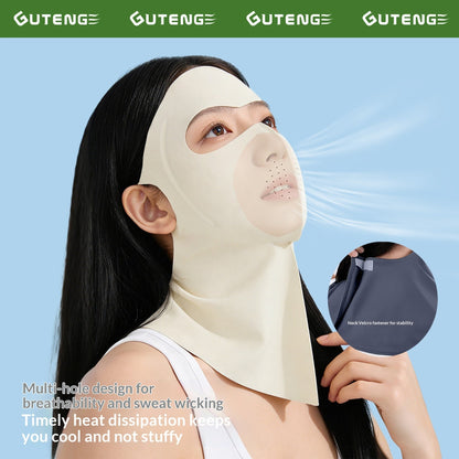 Summer ice silk sun-protective face mask for women, lightweight breathable fabric covering face and neck