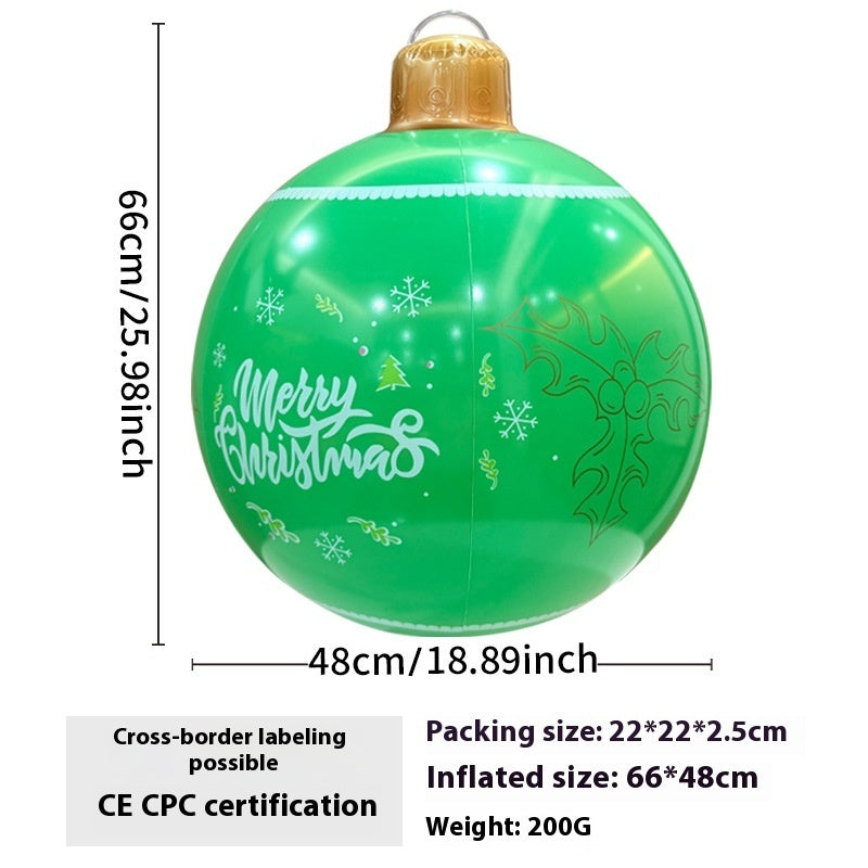 Inflatable Christmas ball outdoor garden decoration in festive holiday colors.