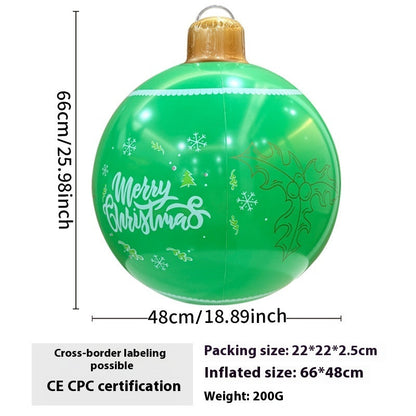 Inflatable Christmas ball outdoor garden decoration in festive holiday colors.
