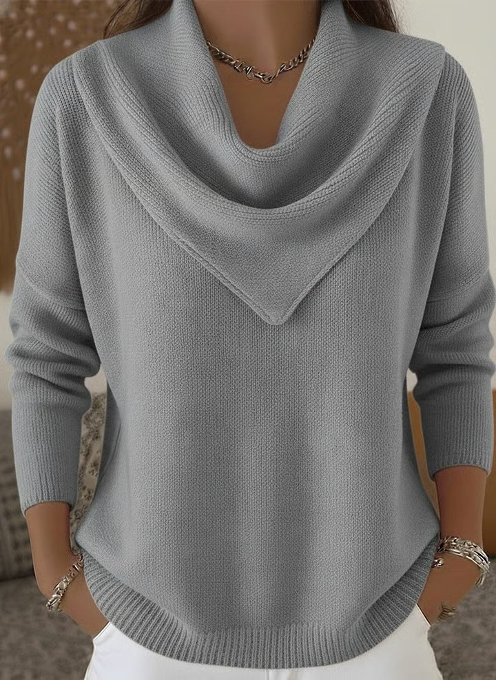 Women's solid color long sleeve knit pullover sweater casual top for autumn and winter, Type 4
