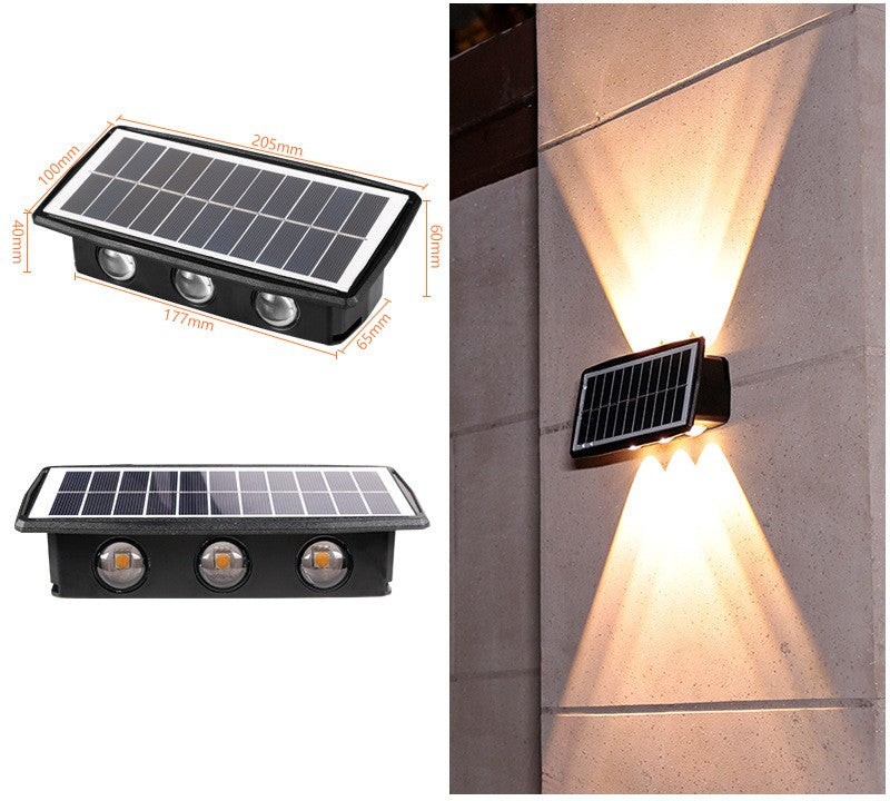Solar outdoor wall light, waterproof design mounted on an exterior wall