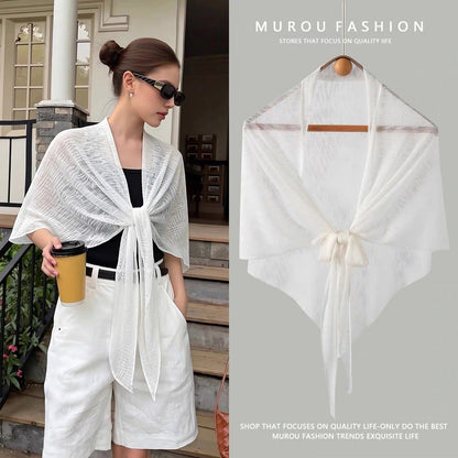 Summer sun-protective knitted scarf cheongsam shawl in a lightweight woven design