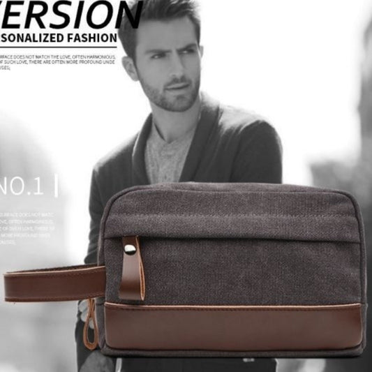 Retro outdoor portable canvas toiletry and change purse with compact zippered design