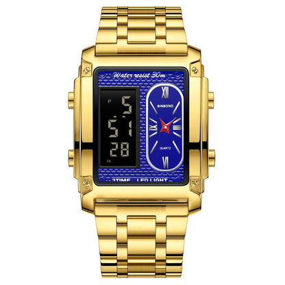Men's creative steel belt electronic watch with double inserts, multifunctional waterproof design for students