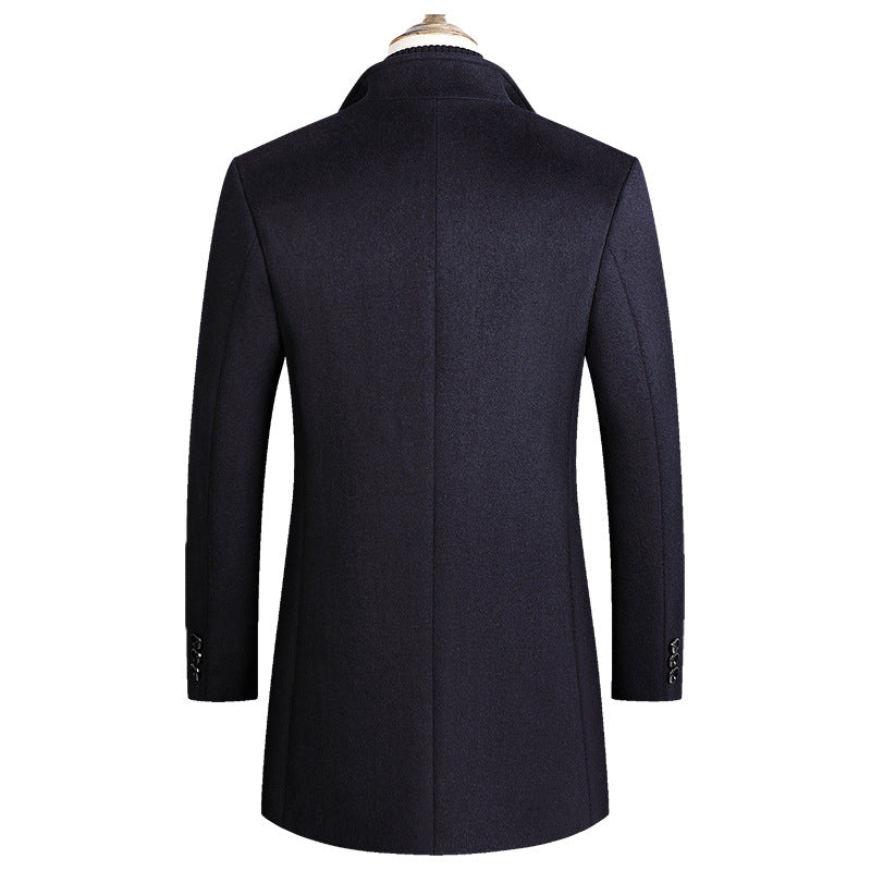 Middle-aged men's stand-up collar woolen coat in a classic tailored design