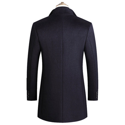 Middle-aged men's stand-up collar woolen coat in a classic tailored design
