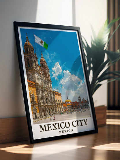 Mexico City Zocalo poster featuring vibrant cityscape art, ideal for Mexico living room decor by MapYourDreams