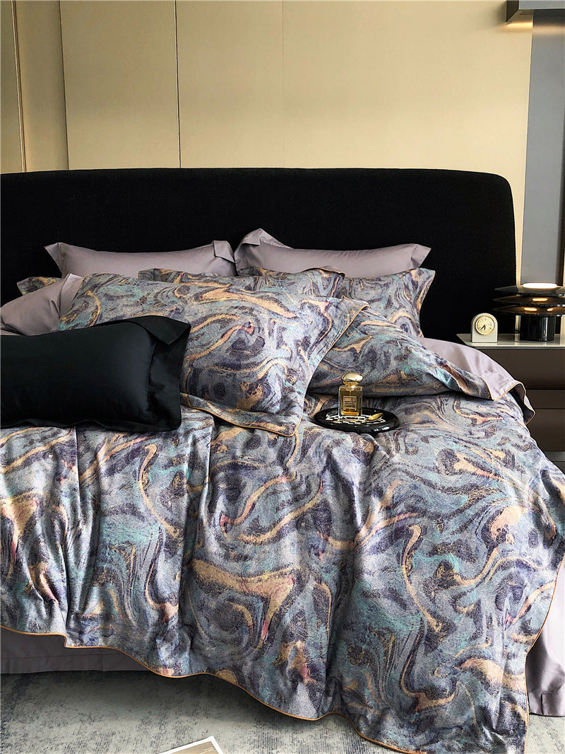 Long-staple cotton printed four-piece bedding set in soft cotton fabric