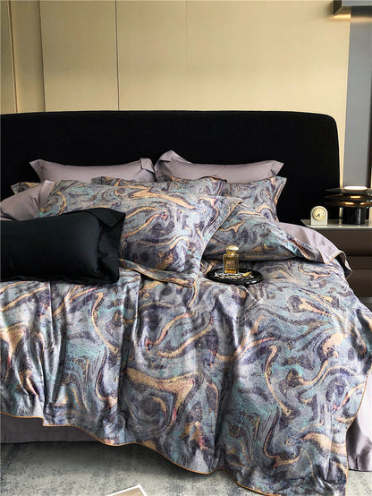 Long-staple cotton printed four-piece bedding set in soft cotton fabric
