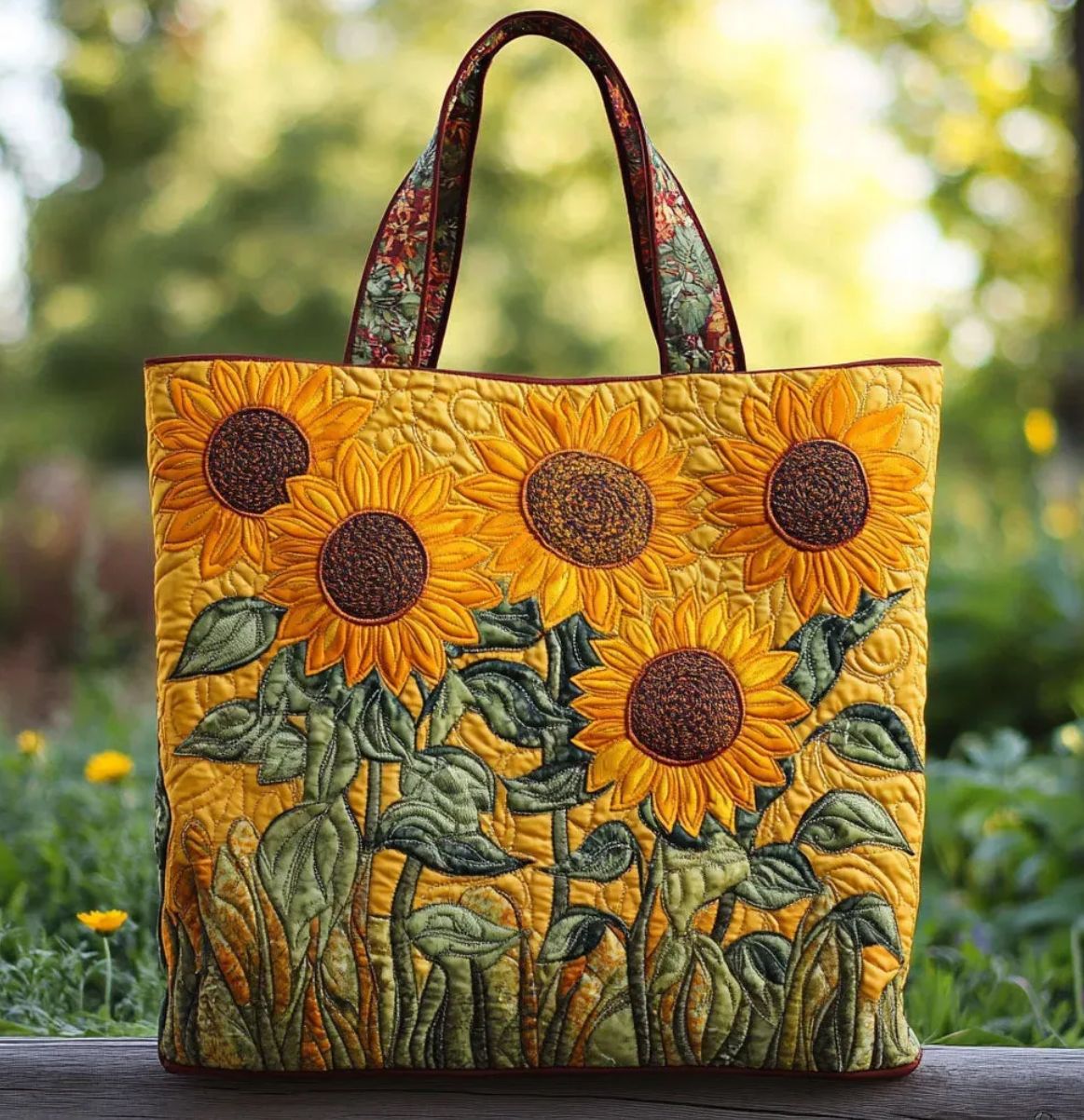 Digital-print quilting tote bag, commuter casual cotton-padded jacket bag with spacious carry handles