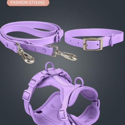 Tactical dog chest-back anti-bite waterproof collar harness in black with adjustable straps