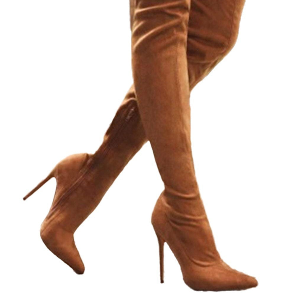 Suede over-the-knee stretchy thigh-high women’s boots in a sleek, form-fitting design