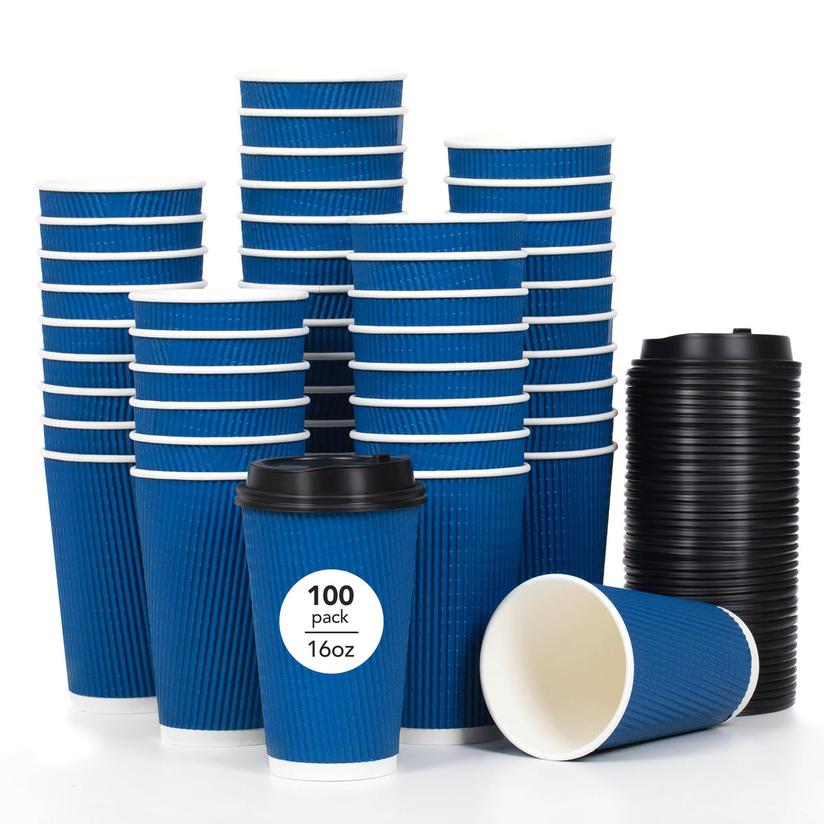 NavyBrew 100-Pack 16oz Disposable Cups with Lids