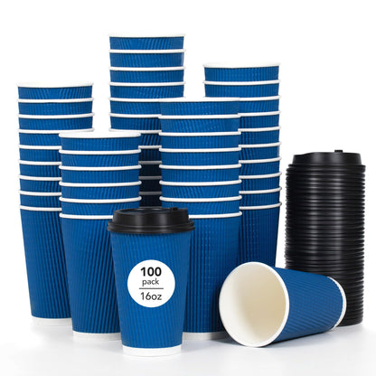 NavyBrew 100-Pack 16oz Disposable Cups with Lids