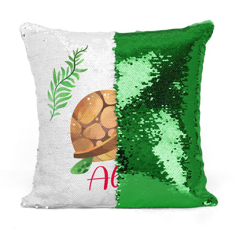 Custom photo sequins throw pillowcase, reversible sequin design in close-up view