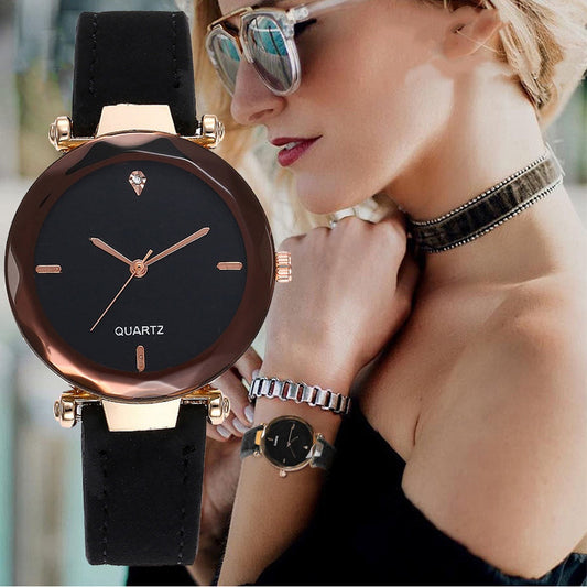 Women's waterdrop-cut diamond frosted leather strap quartz rhombus watch