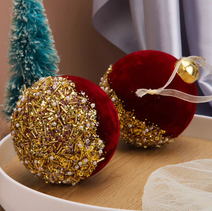 Burgundy flocking glass ball Christmas decoration ornaments in a festive holiday design