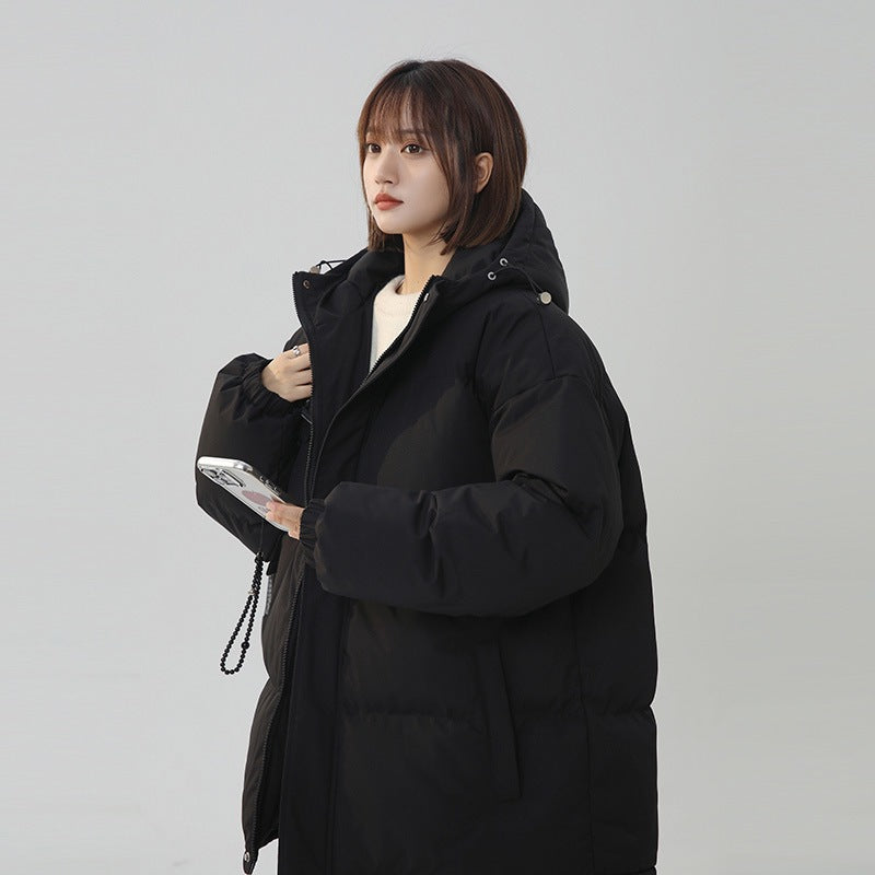 Women's loose-fitting solid-color versatile cotton coat, front view