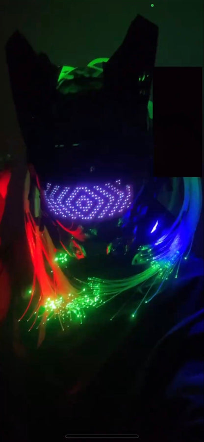 Luminous helmet mask with futuristic technology design